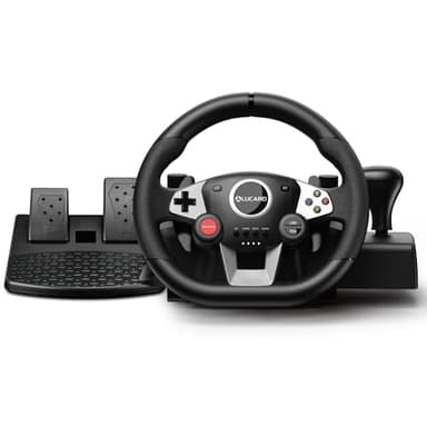 VooFun Volante con Pedali Compatibile per PC/ PS4/ Switch/ PS3/ Xbox One/Xbox 360, Volante Gaming a 270°, Pulsanti Programmabili, Feedback con Vibrazione, Nero