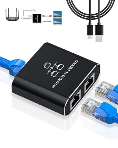 GNUADZ Switch Ethernet da 1 a 2 1000Mbps Sdoppiatore Ethernet Alluminio Splitter Gigabit LAN con Cavo di Alimentazione USB C. Adatto a Computer,Router,Set Top,Box,TV