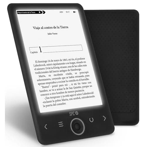 SPC Dickens Light 2 - Libro elettronico con schermo retroilluminato e luce a 6 livelli di intensità, tasti frontali, posizione verticale e orizzontale, un mese di autonomia, sottile e leggero, Nero