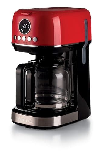 Ariete 1396 Macchina da caffè con filtro Moderna, Caffè americano, Capacità fino a 15 tazze, Base riscaldante, Display LCD, Filtri estraibili e lavabili, Rosso