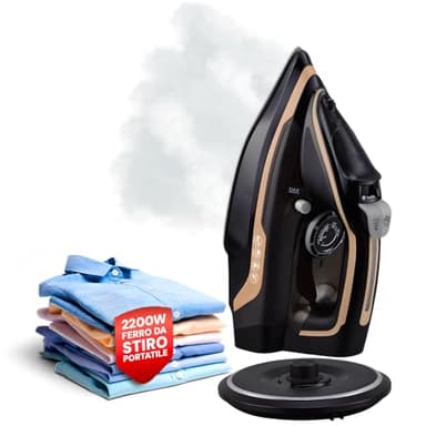 Avilia Ferro da Stiro a Vapore Senza Fili in Ceramica con Piastra XL e Base Cordless Ricaricabile 2200W - Sistema Antigoccia e Anticalcare con Termostato Regolabile e Serbatoio Trasparente 18,7x30,9cm