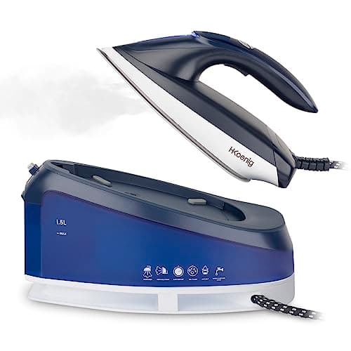 H.Koenig Ferro da stiro con caldaia V7, 2600W, Pressione 8 bar, Produzione di vapore 120g/min, Funzione vapore verticale, Piastra in ceramica antiaderente, Serbatoio dell'acqua da 1,5L