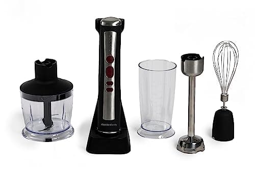 Melchioni Family | Frullatore ad Immersione ZOE Senza Fili Ricaricabile, Set con Sbattitore, Tritatutto, Frullatore e Bicchiere Graduato 600ml, Colore Nero