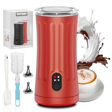 Ovetedot Montalatte Elettrico, Automatico 4 in 1 Cappuccinatore Elettrico, Schiuma di Latte Calda e Fredda, Montalatte Silenzioso per Caffè, Cappuccino, Macchiato, Cioccolata Calda, Rosso