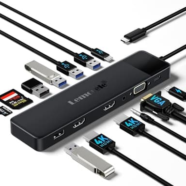 Docking Station USB C 3*Display -13 in 1, Lemorele Hub USB C Dual Monitor con 2 HDMI 4K, VGA, AUDIO, 3 USB 3.0/2 USB 2.0, USB-C 3.0, PD 100W, SD/TF, USB C Docking Station a MacBook/DELL/Windows
