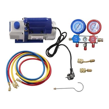 Pompa per vuoto 3 CFM 1/4 HP, pompa a bassa pressione con 3 tubi refrigeranti a tre colori e 2 adattatori in rame, Manifold Gauge pompa per vuoto HVAC AC
