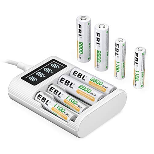EBL 4 Slot Caricabatterie Indipendente per AA & AAA NI-MH Batterie Ricaricabili, FY-409 Caricatore+4 pcs 2800mAh AA e 4 pcs 1100mAh AAA