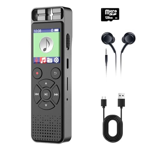 Registratore Vocale Digitale da 128GB con Attivazione Vocale Intelligente, Registratore Audio di Alta Qualità a 1536Kbps, Ricarica Rapida USB-C e Riduzione del Rumore – Dictaphone Portatile per Lezion