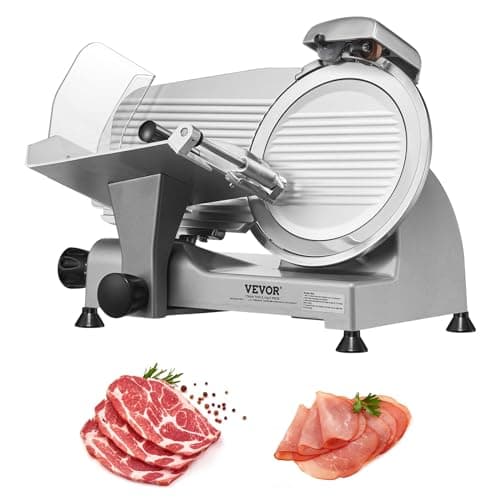 VEVOR Affettatrice Elettrica 340W con Lama in Acciaio Inox SUS420 10" Pietra per Affilare, Spessore Regolabile 0-1,5 cm per Uso Commerciale Domestico, Taglio Carne e Formaggio
