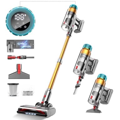 55Kpa&600W Aspirapolvere Senza Fili Potente, 55Mins Scopa Elettrica Senza, 11 Stadi Filtrati con supporto di ricarica da parete/Schermo OLED Smart, Anti-Avvolgimento, per Peli Animali/Pavimenti/Tappe