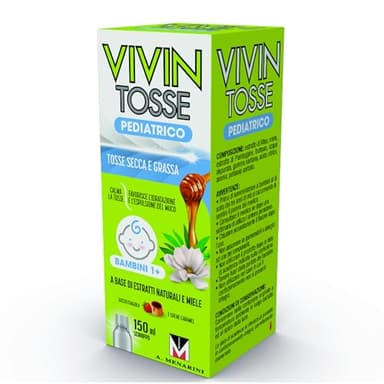 Vivin Tosse Pediatrico - Sciroppo Per Tosse Secca E Grassa A Base Di Estratti Vegetali E Miele, Promuove lidratazione del muco e protegge la mucosa faringea. 150 ml