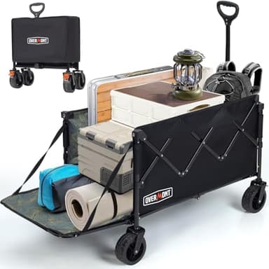 OVERMONT Carrello da Giardino Pieghevole - 200 L/136KG Carrelli da Trasporto Extra Lungo - Carrello da Campeggio Pieghevole con Grandi Ruote per Tutti i Terreni - con Tasca Laterale e 2 Freni