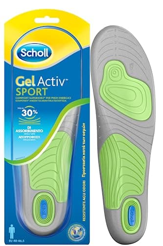 Scholl Solette Gel Activ Sport, Solette Sportive per Scarpe da Uomo con Tecnologia Antiodore e Azione Ammortizzante, Taglia 40-46.5 EU, Confezione da 1 Paio