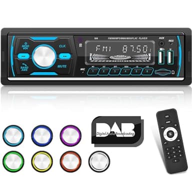 Autoradio DAB 1 Din con Bluetooth - Radio FM AM RDS - 7 pulsanti luminosi a colori/USB/U Disk/AUX + scheda TF 32G