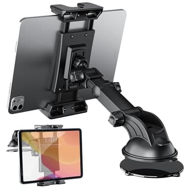 OHLPRO Supporto Tablet Auto, Regolabile a 360° Supporto per iPad da Cruscotto, Porta iPad Parabrezza, Compatibile con 5" a 13" iPad Pro, Mini, Samsung, Smartphone, Ideale per Scrivanie, Pareti, Camion