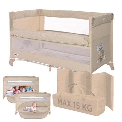 Dermodiva Lettino da Viaggio Co-Sleeping 0-4 anni Lorelli, Sponda Reclinabile, Materasso in Memory, Kit Doppia Altezza, Borsa per il Trasporto, Richiudibile e Trasportaile (fog beige)