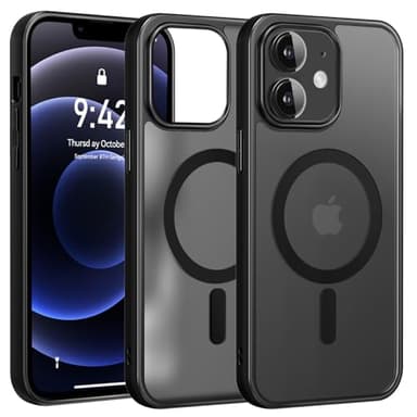 Opkiegrn Cover Magnetica per iPhone 12/12 pro Compatibile con Magsafe, Custodia Traslucida Opaca Posteriore, Sottile Antiurto [Anti-Impronte] Protettiva Case per iPhone 12/12 pro, Nero