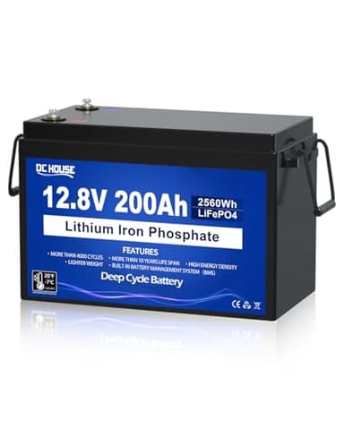 DCHOUSE Batteria al litio 12V 200Ah LiFePO4, protezione dalle basse temperature, 4000-10000 cicli, uscita massima 2560Wh, perfetta per camper, solare, roulotte, indipendenti rete elettrica