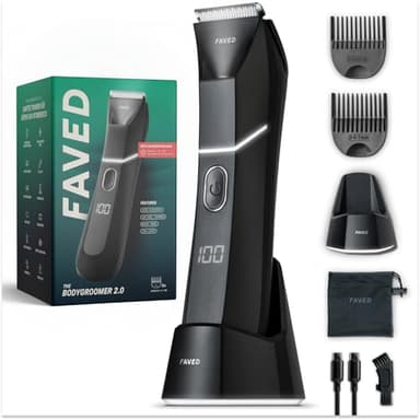 FAVED The Bodygroomer 2.0 - Rasoio intimo e trimmer con rivoluzionaria lama di sicurezza per uomo, 120 minuti di potenza, resistente alla doccia, luce LED Beast Mode – Made in Germany