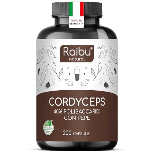 Cordyceps Sinensis - 21000 mg di Cordyceps per dose giornaliera (Estratto 10:1) - 40% di Polisaccaridi Bioattivi - 200 Capsule - Alto Dosaggio, Vegano & Senza additivi - Prodotte da Raibu