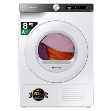 Samsung Asciugatrice Ai Control, DV80T5220TT/S3, 8 Kg, Pompa di Calore, Wifi, Sensore Optimal Dry, Filtro 2 in 1, Carica Frontale, 60l x 85h x 60p cm