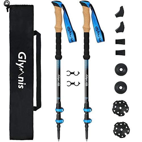 Glymnis Bastoni Trekking Bastoncini da Trekking 3 Sezioni Lunghezza Regolabile 65-135cm in Alluminio 7075 con Sistema di Blocco Rapido e Impugnatura in Sughero per Escursioni Blu