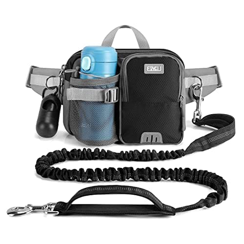 ETACCU Guinzaglio Libero per Cani con Tasca per Cellulare, Supporto per Bottiglia D'acqua, Guinzaglio da Jogging – Cintura Regolabile 63 – 127 cm Assorbimento Degli urti Riflettenti Espandibile