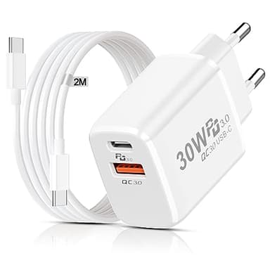 Caricatore USB C 30W per Google Pixel 8 Pro/8A/7 Pro/6,Presa USB C Alimentatore PD&QC3.0 Caricatore Veloce con Cavo 2M per iPhone 15 Pro,Samsung S23