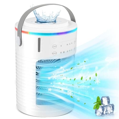 Condizionatore Portatile, Potente Unità di Enfriador de Aire,Raffreddatore d'Aria, 3 Velocità e 2 Modalità di Nebbia, 2-8H Timer e 7 LED Condizionatore Portatile Senza Tubo per Camere, Auto,Camper