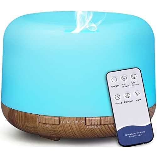500ML Diffusore di Oli Essenziali, Senza BPA Diffusore di Aromi Silenzioso Ultrasuoni Umidificatore con Telecomando,4 Timer e 7 Colori LED - Spegnimento Automatico,Giallo