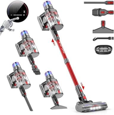 VSTOKY Aspirapolvere senza Fili Potente 48KPA/600W 70Min, Scopa Elettrica senza Filo con Autoportante, Doppio Contenitore 1,8L Vacuum Cleaner per Peli Animali Pavimento Tappeti, V15 ProMax