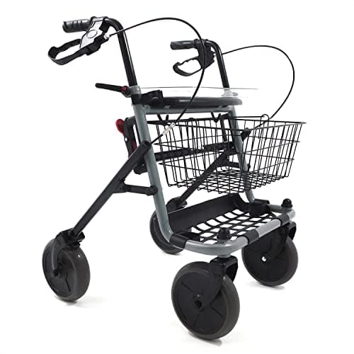 Azione Salute Deambulatore Girello per Anziani e Disabili con 4 Ruote e Pieghevole, Rollator con Freni di Stazionamento, Seduta e Cestino adatto ad esterni e interni - ROLLGO