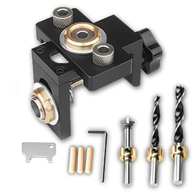 Tre in Uno Dima Per Spinatura Legno,8/10/15mm Dima per Fori a Tasca, con Localizzatore di Guida per Trapano Regolabile con Clip di Posizionamento,per Fai da Te, Lavorazione del Legno, Mobili