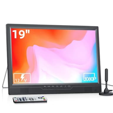 Desobry TV portatile 1080P da 19 pollici con antenna, TV piccola con porta USB ingresso HDMI/AV digitale DVB-T2, MINI TV portatile per cucina, camera da letto, campeggio e camper (Senza batteria)