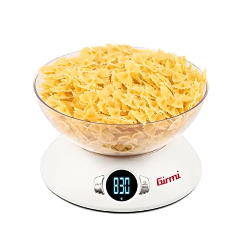 Girmi PS04 Bilancia da Cucina Elettronica, Capacità ciotola 1,8 Litri, Display Alta Luminosità, Autospegnimento, Funzione Tara, Bianco
