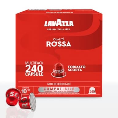 Lavazza, Qualità Rossa, 240 Capsule di Caffè in Alluminio Compatibili con Macchine Nespresso* Original, con Note di Cioccolato e Frutta Secca, Arabica e Robusta, Intensità 10/13, Tostatura Media