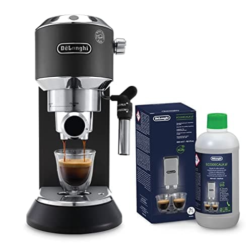 De'Longhi Dedica Ec685.Bk Macchina Da Caffè Espresso Manuale E Cappuccino, Caffè In Polvere O In Cialde E.S.E. & Dlsc500 Ecodecalk Decalcificante Macchine Caffè Ecologico, Ingredienti Naturali