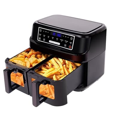 Friggitrice ad aAria Calda 2 Camere | 10L Friggitrice ad Aria con Finestra Osservare, Friggitrice ad Aria Dual Zone 8 in 1 con 2 Cassetti da 5L,Friggitrice ad Aria Calda a Doppia Camera Meno Petrolio