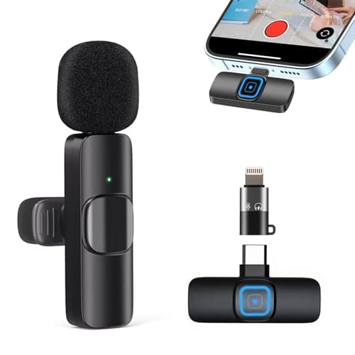 Microfono Wireless per iPhone/Androide, Plug and Play Microfoni Wireless Professionali Riduzione del Rumore per per YouTube, TikTok, Vlog, Podcast, Conferenze, Registrazione Video e Live Streaming