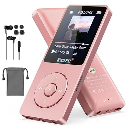 Lettore MP3 da 32 GB con Bluetooth 5.3, ultraleggero (30 grammi), fino a 80 ore di autonomia, schermo da 1,8 pollici, ideale per sportivi, bambini e adulti, supporta schede TF fino a 128 GB