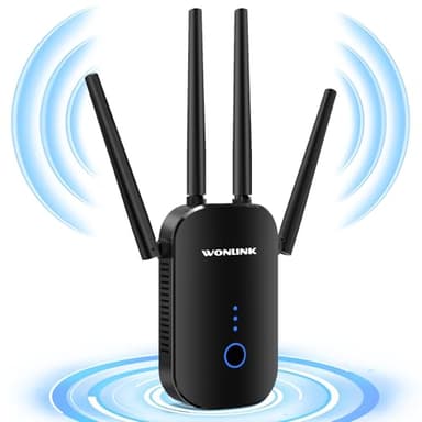 Ripetitore WiFi Potente per Casa, 1200Mbps WiFi Extender 5GHz & 2,4GHz Dual Band Amplificatore wifi Supporta Modalità Ripetitore/Router/AP, Ripetitori con WPS, Porta Ethernet, 4 Antenne (Nero)