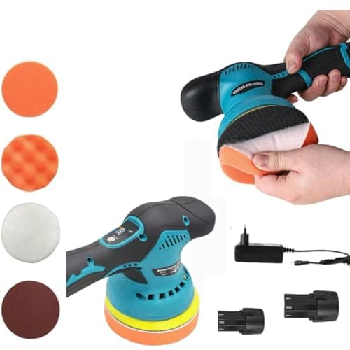 Lucidatrice Auto Orbitale, Kit Professionale con 2 Batterie, Spugna da 125 mm, 8 Velocità Regolabili (2800-5500 Giri/Min), Ideale per Lucidatura, Ceratura e Lavori Angolari