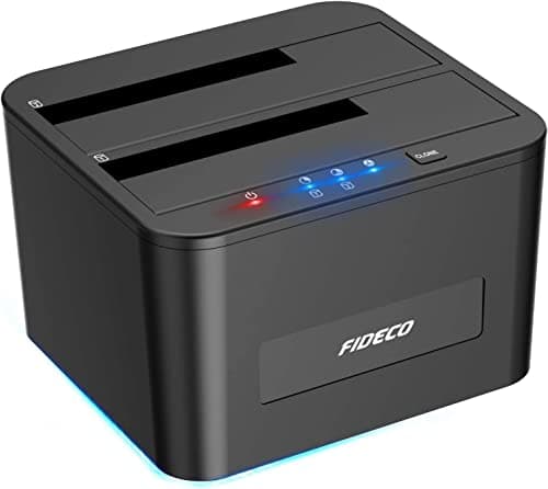 FIDECO HDD Docking Station, USB3.0 - Docking station per disco rigido da 2,5 e 3,5 pollici SATA HDD/SSD, doppio alloggiamento, supporto clone offline