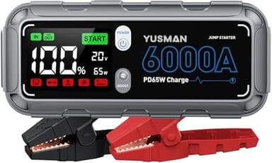 YUSMAN 8-in-1 Booster Avviamento Auto - 6000A e PD65W Portatile Avviatore Batteria Auto, Avviatore di emergenza, QC3.0, Luce 400 Lumen, Starter Batteria per ALL Gas/12.0L Diesel