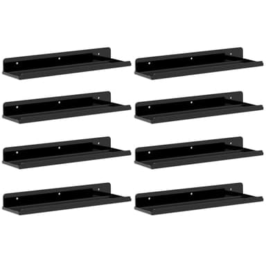 Lifewit Mensole Galleggianti per Parete, Pacco da 8 Scaffali in Acrilico Nero 38 cm Decorazione per Stanza Come Libreria/Esposizione di Dischi in Vinile/Foto in Camera da Letto, Soggiorno, Bagno