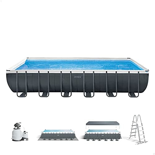 Intex 26364NP – Piscina Fuori Terra Ultra XTR Frame Rettangolare, Pompa Filtro 7900 L/h, Scaletta, Telo Base e Copertura, 31805 L, Acciaio e PVC, Grigio, 732x366x132 cm