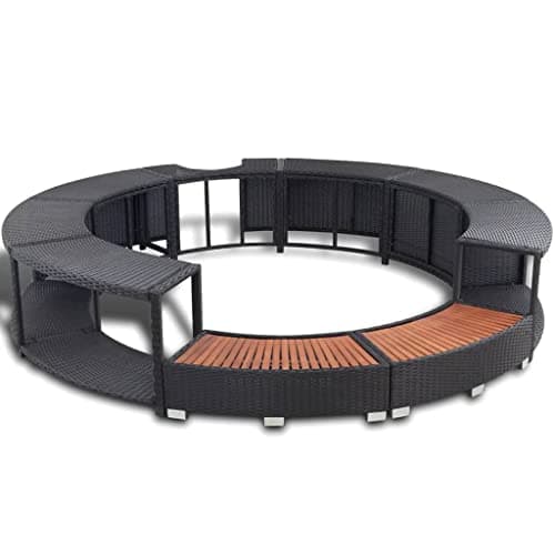 vidaXL Bordo Vasca Spa Poli Rattan Tondo Nero Piscina Idromassaggio Giardino