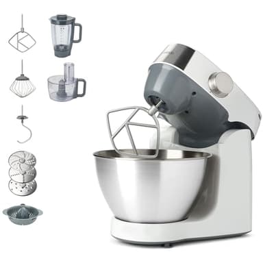 Kenwood KHC29.H0WH Impastatrice Planetaria Prospero+, Ciotola in acciaio da 4,3L, Robot da 1,4L con 3 dischi, Spremiagrumi, Frullatore da 1,2L, 1000W, Bianco