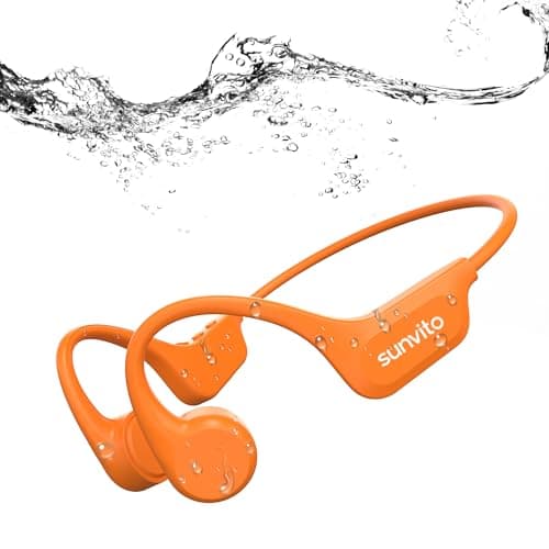 sunvito Cuffie Conduzione Ossea, Auricolari Nuoto Impermeabili IP68, Cuffie Aperte Wireless Bluetooth 5.3, Memoria 32G Integrata per Esercizio all'Aperto, Corsa, Viaggi, Ciclismo, Nuoto