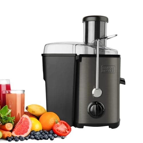 BLACK+DECKER BXJE600E – Centrifuga 600 W, 2 velocità, estrattore succhi e verdure con bocca da 62 mm, serbatoio rimovibile 1,2 L, brocca succhi 0,55 L, sistema di molla, acciaio inox